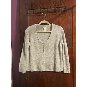 SOLUTION WOMENS BOXY RELAXED FIT CROPPED SWEATER GRAY MARLED KNIT‎ ONE SIZE
